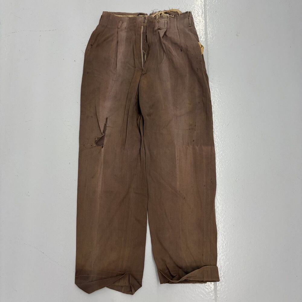 Vintage 50s Brown Rayon Drop Loop Trousers 28x29